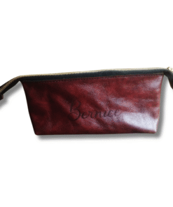 LeerLief Genuine Leather Make-Up Bag – Brown Cosmetic Pouch with Metal Zip, Handcrafted Finish