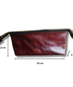 LeerLief Genuine Leather Make-Up Bag – Brown Cosmetic Pouch with Metal Zip, Handcrafted Finish - Image 4